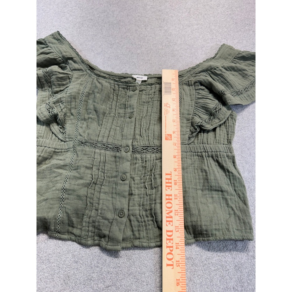 Aerie Olive Green Gauze Crop Top Womens Large Boho Cottagecore Flutter Sleeve - Picture 8 of 9